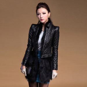 Genuine Leather Coat with Removable Hem of Real Fox Fur Double Wear Jackets Women