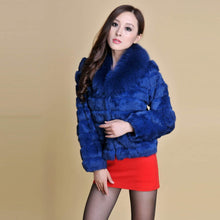 Load image into Gallery viewer, Real Rabbit Fur Coat Fox Fur Collar and Cuff Jacket Overcoat Womens&#39; Garment Winter Coat FS13074