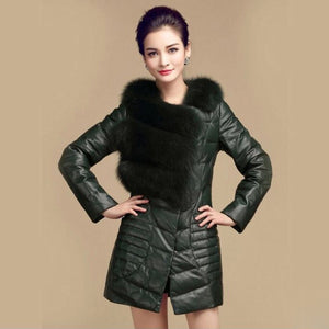 Genuine Leather Women's Winter Down Coat Real Fox Fur Collar Decoration Female Outwear