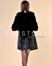 Load image into Gallery viewer, Natural Rex Rabbit Fur Coat with Muskrat Fur Hem Big Fox Collar