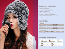 Load image into Gallery viewer, Real knitted Rex rabbit fur hat Beanie skullies cap ear muff earwarmer 060123