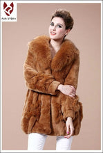 Load image into Gallery viewer, Coats for Women REX Rabbit Fur Coat Fox Fur Collar Jacket Overcoat 010105