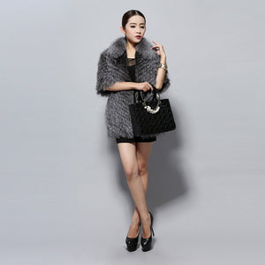 Women's Silver Fox Fur Coats with Fur Collar Puff Overcoat Winter Jackets Female Dress