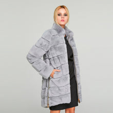 Load image into Gallery viewer, Women&#39;s Genuine Rabbit Fur Coat Women  Zip Stand-up Collar  Winter jacket  18131