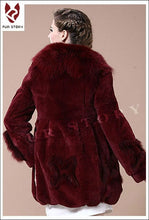 Load image into Gallery viewer, Coats for Women REX Rabbit Fur Coat Fox Fur Collar Jacket Overcoat 010105