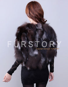 Real Silver Fox Fur Coat Jacket Overcoat Winter Coat Top Dress Nature Color 13039