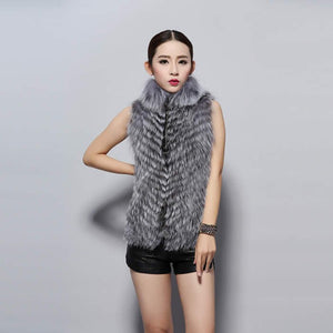 Natural Fox Fur Vest Fashion Warm Outerwear Sleeveless Women Short Jacket