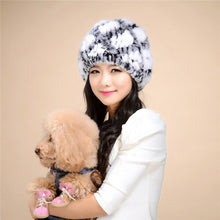 Load image into Gallery viewer, Real Rex Rabbit Fur Hat Thick Wool Beanie Hat Cap Ladies&#39; Headgear 13606