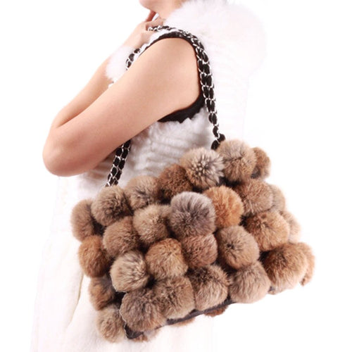 LARGE size  lovely Real Rabbit Fur ball bag handbag side bag Shoulder bag totes size 24*30 FS040106