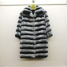Load image into Gallery viewer, Women&#39;s Rabbit Fur Coat Chinchilla Color Turn-down Collar Overcoat 16190