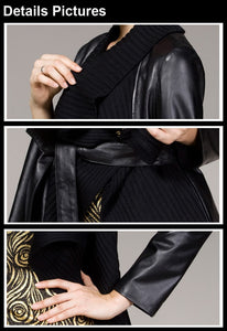 Genuine sheep Leather coat wool blends collar real lamb leather jacket winter overcoat