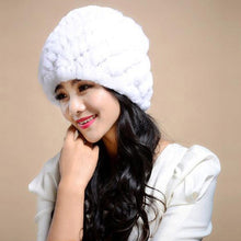 Load image into Gallery viewer, Women Knitted Real REX Rabbit Fur Hat Skullies Beanie Headgear 060108