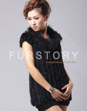 Load image into Gallery viewer, Womens&#39; Long Knitted Natural Rabbit Fur Vest with Raccoon Fur Collar