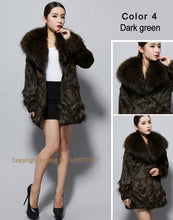 Load image into Gallery viewer, Natural Rabbit Fur Coat Supper Big Raccoon Fur Collar Women Overcoat Winter Outwear