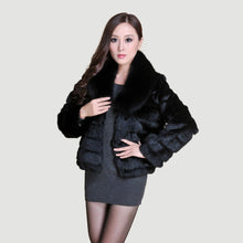 Load image into Gallery viewer, Real Rabbit Fur Coat Fox Fur Collar and Cuff Jacket Overcoat Womens&#39; Garment Winter Coat FS13074