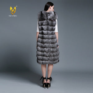 Women's Genuine Rabbit Fur Vest Women Long Style Fur Vest Female 15296