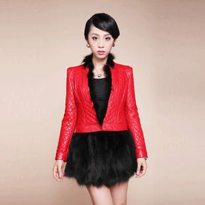 Genuine Leather Coat with Removable Hem of Real Fox Fur Double Wear Jackets Women