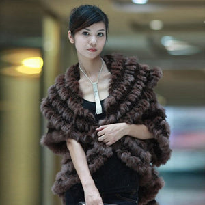 Knitted Natural Rabbit Fur Vest Jacket Stole Cape Coat Shawl Outwear