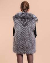 Load image into Gallery viewer, Silver Fox Fur Vest with Fur Collar Waistcoat Long Jacket Winter Overcoat  Women Dress