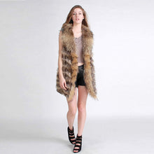 Load image into Gallery viewer, Natural Knitted Rabbit Fur Vest Raccoon Fur Collar Placket Strips Waistcoat 13202