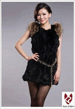 Load image into Gallery viewer, Natural Rabbit Fur Vest Raccoon Fur Shoulder Coat Jacket 7color Belt Women's Real Fur Vest