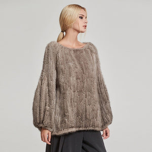 Knitted Mink Fur Coat Women Winter Real Fur Jacket Pullover Female