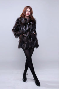 Coat for Women Real Silver Fox Fur Overcoat Garment Jacket  010207