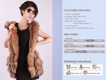 Load image into Gallery viewer, Long Women&#39;s Knitted Natural Rabbit Fur Vest Raccoon Fur Collar Hood Trim