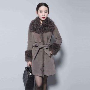 Lamb Fur Collar Coat Top Grade Genuine Sheep Leather Full Sleeve Jacket