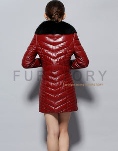 Genuine Leather Coat Female with Real Fox Fur Collar Outwear Winter Women's Down Coat