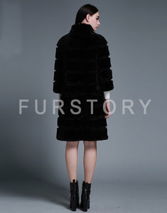 Natural Rex Rabbit Coat Women Grace Long Overcoat Jacket Winter Outerwear