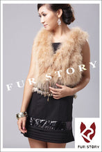 Load image into Gallery viewer, Natural Turkey Fur Vest with Rabbit Fur Fringe Jacket Coat Gilet 7 Colors