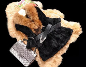 Natural Rabbit Fur Coat Jacket Real Raccoon Dog Fur Collar Trim Thick Jacket