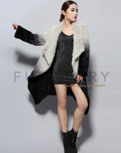 Load image into Gallery viewer, Real Knitted Rabbit Fur Long Coat Two-wear Trench Coat Gradient Color Pattern Overcoat Winter&#39; Dress Furstory FS13067