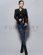 Load image into Gallery viewer, Genuine Sheep Leather Jacket Women&#39;s Leather Motorcycle Jacket