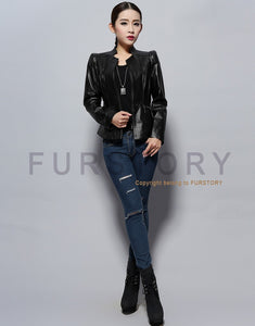 Genuine Sheep Leather Jacket Women's Leather Motorcycle Jacket