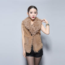 Load image into Gallery viewer, Women&#39;s Genuine Pig Leather Suede Vest with Real Lamb Fur Collar
