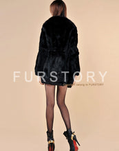 Load image into Gallery viewer, Winter Women&#39;s Rabbit Fur Coat with Fox Fur Collar Black Full Sleeve Natural Fur Coats Female