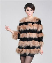 Load image into Gallery viewer, Real Raccoon &amp; Rabbit Fur Coat Jacket Overcoat Bright Color Commuter Style FS13011