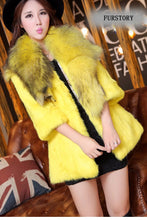 Load image into Gallery viewer, Natural Rabbit Fur Coat Jacket Real Raccoon Dog Fur Collar Trim Thick Jacket