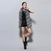 Load image into Gallery viewer, Women&#39;s Silver Fox Fur Vest with Genuine Lamb Leather with Real Fox Fur Collar Long Jacket