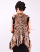 Load image into Gallery viewer, Women&#39;s Real Rabbit Fur Vest with Raccoon Collar Long Tassel Knitted Fur Vest Female