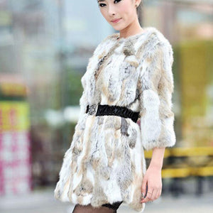 Woman Winter Coat Real Rabbit Fur Coat  Long Style Real Fur Coat  010106