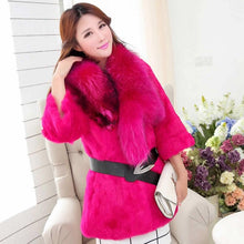 Load image into Gallery viewer, Natural Rabbit Fur Coat Jacket Real Raccoon Dog Fur Collar Trim Thick Jacket