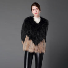 Load image into Gallery viewer, Women's Real Knitted Raccoon Fur  Coat Winter Fashion Patchwork Jacket 161172