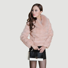 Load image into Gallery viewer, Real Rabbit Fur Coat Fox Fur Collar and Cuff Jacket Overcoat Womens&#39; Garment Winter Coat FS13074