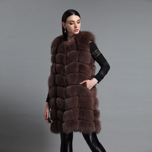 Women's Real Fox Fur Vest Long Style Furry Winter Fashion Natural Fur Vest 16225