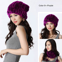 Load image into Gallery viewer, Women&#39;s Hats Knitted Real REX Rabbit Fur Beanie Hat 14603