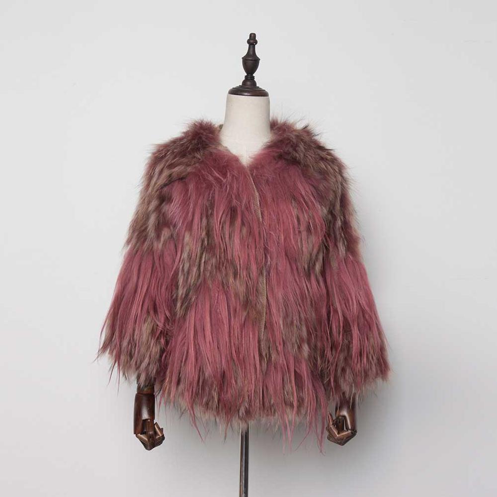 Women's Real Raccoon Fur Coat Contrast Color Jacket Winter Knitted Jacket  17172