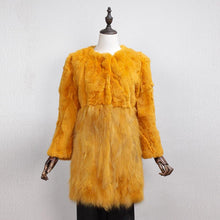 Load image into Gallery viewer, Women&#39;s Real Fur Coat Rabbit Fur Coats with Raccoon Hem Jacket